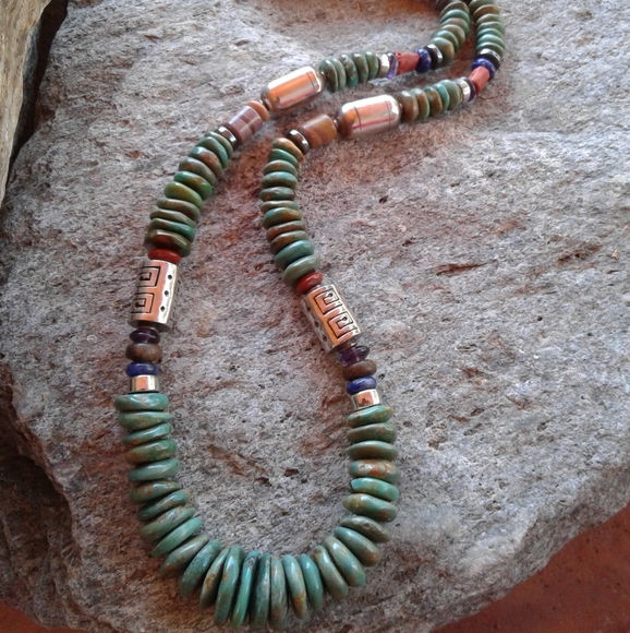 Sterling silver Green Turquoise multi NECKLACE - Picture 6 of 7